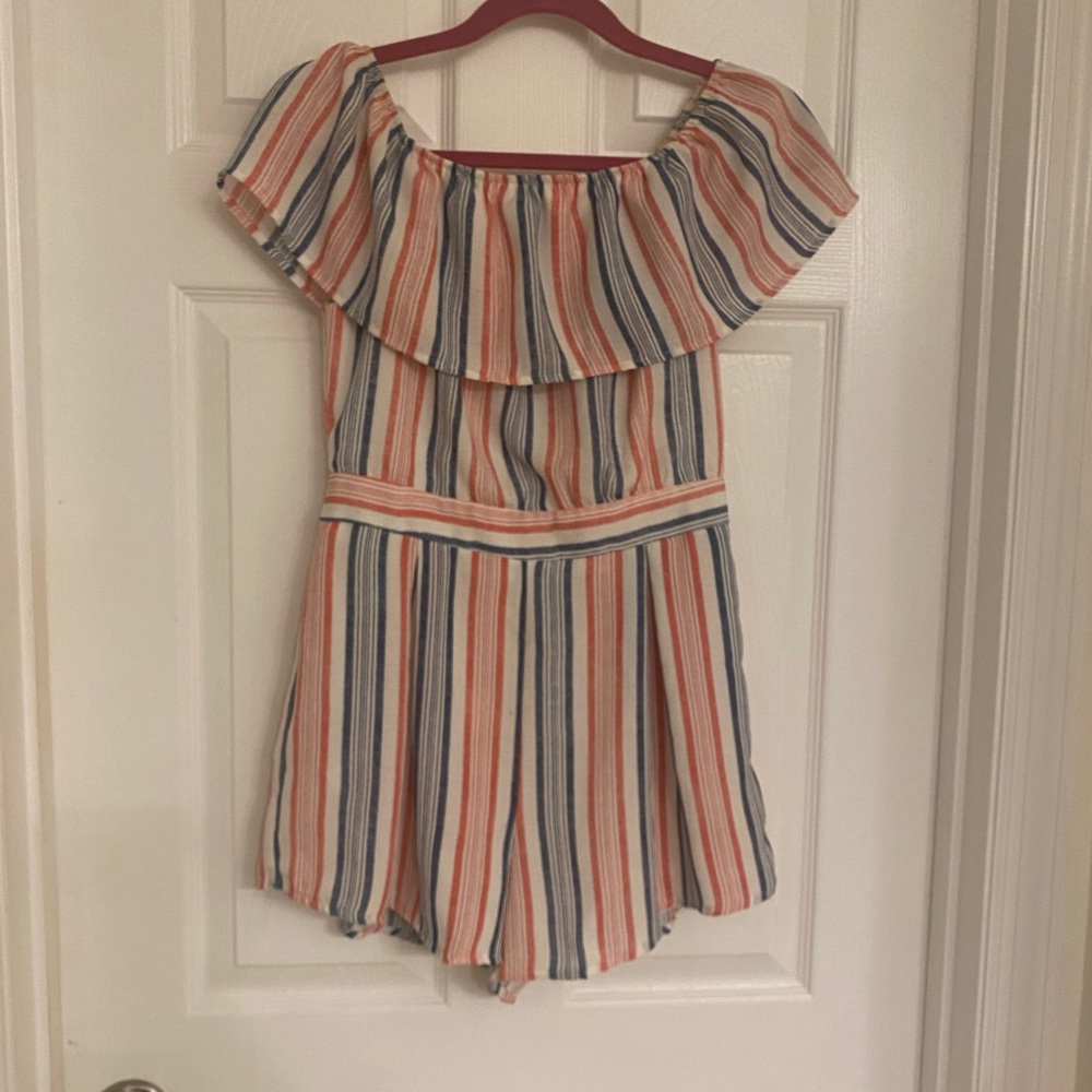 Stripped off the shoulder romper open back